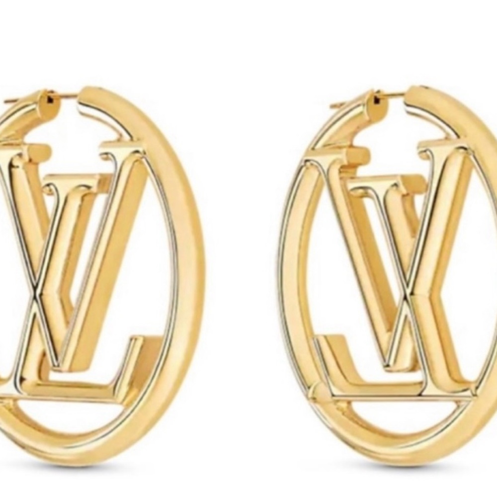 Louis Vuitton Gold Logo Hoop Earrings